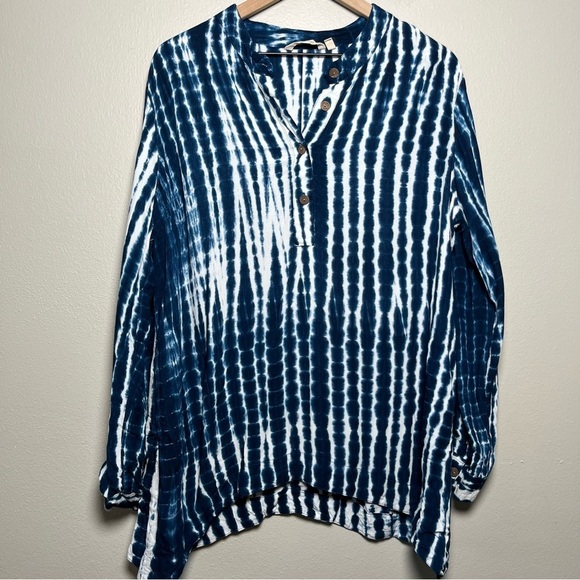 Soft Surroundings Women Top Large Blue Geometric Art‎ Tunic Lagenlook Popoer - Picture 1 of 10